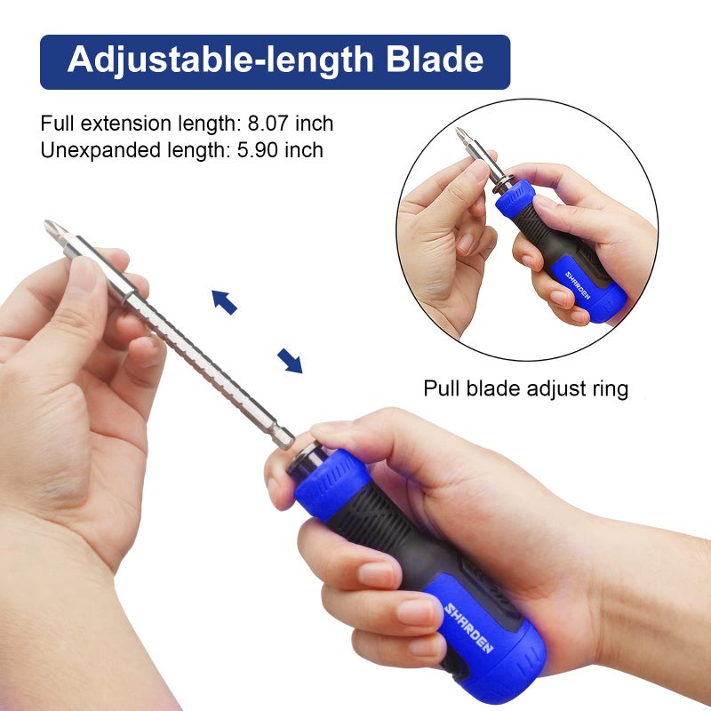 SHARDEN Multibit Screwdriver 13-in-1 Screw Driver Set Adjustable Extension Screwdriver Multitool All in One with Torx Security  Flat Head  Phillips  Hex  Square and 1/4 Nut Driver - Image 4